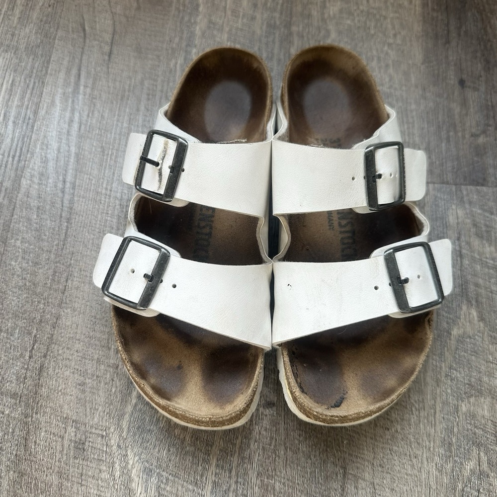 Birkenstock 37 Arizona BS White Birko-Flor Women Size 6‎ Narrow  Fit (bd310)